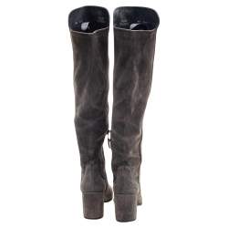 Stuart Weitzman Grey Suede Block Heel Knee Length Boots Size 37.5