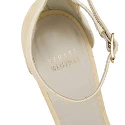 Stuart Weitzman Cream Python Embossed Leather Nudist Ankle Strap Sandals Size 39
