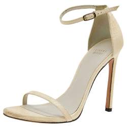 Stuart Weitzman Cream Python Embossed Leather Nudist Ankle Strap Sandals Size 39