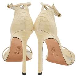 Stuart Weitzman Cream Python Embossed Leather Nudist Ankle Strap Sandals Size 39