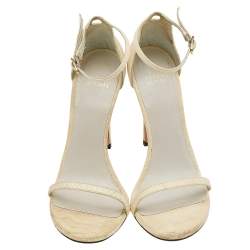 Stuart Weitzman Cream Python Embossed Leather Nudist Ankle Strap Sandals Size 39
