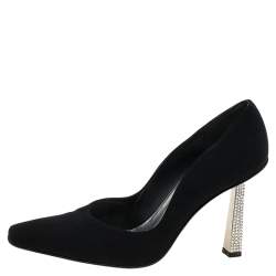 Pre Owned Stuart Weitzman for Russell Bromley Black Nylon Crystal Embellished Heel Pumps Size 37