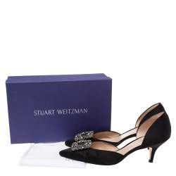 Pre Owned Stuart Weitzman Black Satin Crystal Embellished Buckle D'orsay Pumps Size 40.5