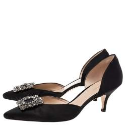 Pre Owned Stuart Weitzman Black Satin Crystal Embellished Buckle D'orsay Pumps Size 40.5