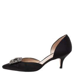 Pre Owned Stuart Weitzman Black Satin Crystal Embellished Buckle D'orsay Pumps Size 40.5