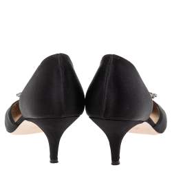 Pre Owned Stuart Weitzman Black Satin Crystal Embellished Buckle D'orsay Pumps Size 40.5