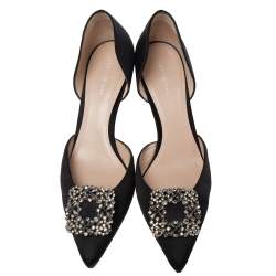 Pre Owned Stuart Weitzman Black Satin Crystal Embellished Buckle D'orsay Pumps Size 40.5