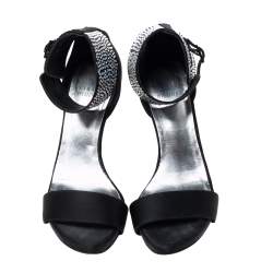 Stuart Weitzman Black Satin Crystal Embellished Ankle Cuff Sandals Size 36