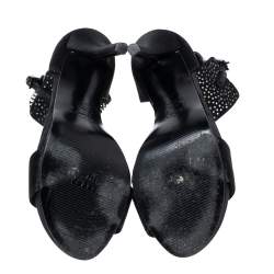 Stuart Weitzman Black Satin Crystal Embellished Ankle Cuff Sandals Size 36