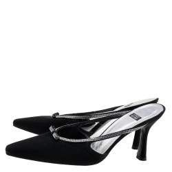 Stuart Weitzman Black Nylon Crystal Embellished Mules Size 40