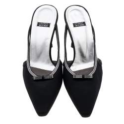 Stuart Weitzman Black Nylon Crystal Embellished Mules Size 40