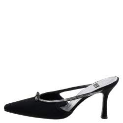 Stuart Weitzman Black Nylon Crystal Embellished Mules Size 40