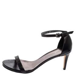 Pre Owned Stuart Weitzman Black Leather Nudist Ankle Strap Sandals Size 41