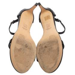 Pre Owned Stuart Weitzman Black Leather Nudist Ankle Strap Sandals Size 41