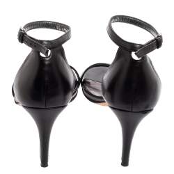 Pre Owned Stuart Weitzman Black Leather Nudist Ankle Strap Sandals Size 41