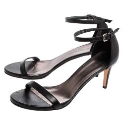 Pre Owned Stuart Weitzman Black Leather Nudist Ankle Strap Sandals Size 41