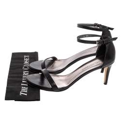 Pre Owned Stuart Weitzman Black Leather Nudist Ankle Strap Sandals Size 41
