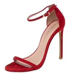 Stuart Weitzman Red Suede Nudist Ankle-Strap Sandals Size 38.5