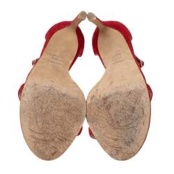 Stuart Weitzman Red Suede Nudist Ankle-Strap Sandals Size 38.5
