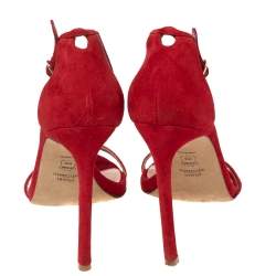 Stuart Weitzman Red Suede Nudist Ankle-Strap Sandals Size 38.5