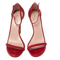 Stuart Weitzman Red Suede Nudist Ankle-Strap Sandals Size 38.5