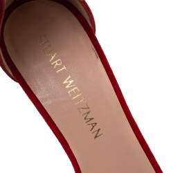 Stuart Weitzman Red Suede Nudist Ankle-Strap Sandals Size 38.5