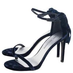 Stuart Weitzman Navy Blue Velvet My Bow Ankle-Strap Sandals Size 38