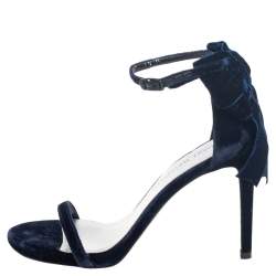 Stuart Weitzman Navy Blue Velvet My Bow Ankle-Strap Sandals Size 38