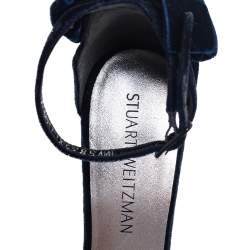 Stuart Weitzman Navy Blue Velvet My Bow Ankle-Strap Sandals Size 38