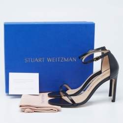 Pre Owned Stuart Weitzman Black Leather Nudistsong Ankle Cuff Sandals Size 38