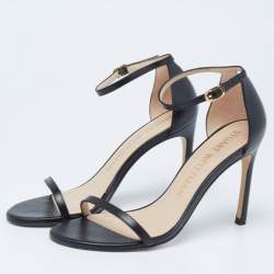 Pre Owned Stuart Weitzman Black Leather Nudistsong Ankle Cuff Sandals Size 38