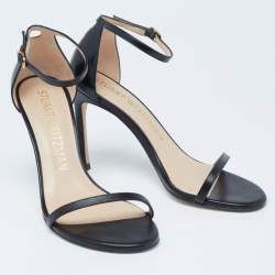 Pre Owned Stuart Weitzman Black Leather Nudistsong Ankle Cuff Sandals Size 38