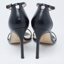 Pre Owned Stuart Weitzman Black Leather Nudistsong Ankle Cuff Sandals Size 38