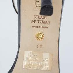 Pre Owned Stuart Weitzman Black Leather Nudistsong Ankle Cuff Sandals Size 38