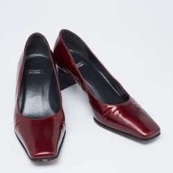 Stuart Weitzman Burgundy Printed Patent Leather Square Toe Pumps Size 36