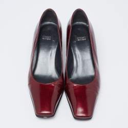 Stuart Weitzman Burgundy Printed Patent Leather Square Toe Pumps Size 36