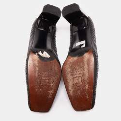 Pre Owned Stuart Weitzman Black Python Embossed Leather Square Toe Pumps Size 36