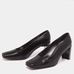 Pre Owned Stuart Weitzman Black Python Embossed Leather Square Toe Pumps Size 36