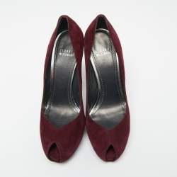 Pre Owned Stuart Weitzman Burgundy Suede Victoria Peep-Toe Pumps Size 40