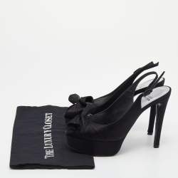 Stuart Weitzman Black Satin Slingback Platform Sandals Size 38
