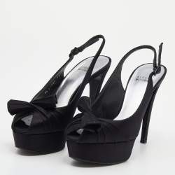 Stuart Weitzman Black Satin Slingback Platform Sandals Size 38