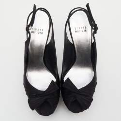 Stuart Weitzman Black Satin Slingback Platform Sandals Size 38