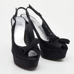 Stuart Weitzman Black Satin Slingback Platform Sandals Size 38