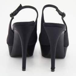 Stuart Weitzman Black Satin Slingback Platform Sandals Size 38