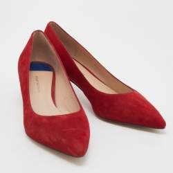 Stuart Weitzman Red Suede Anny Pointed Toe Pumps Size 37.5