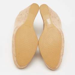 Stuart Weitzman Beige Patent Leather Cork Platform Wedge Pumps Size 37