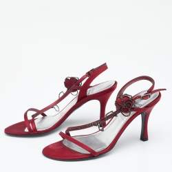 Stuart Weitzman Burgundy Satin Crystal Embellished Slingback Sandals Size 37