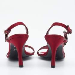 Stuart Weitzman Burgundy Satin Crystal Embellished Slingback Sandals Size 37