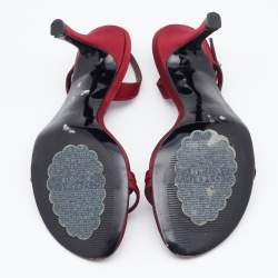 Stuart Weitzman Burgundy Satin Crystal Embellished Slingback Sandals Size 37