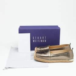 Pre Owned Stuart Weitzman Metallic Gunmetal Grey Leather Espadrille Flats Size 37